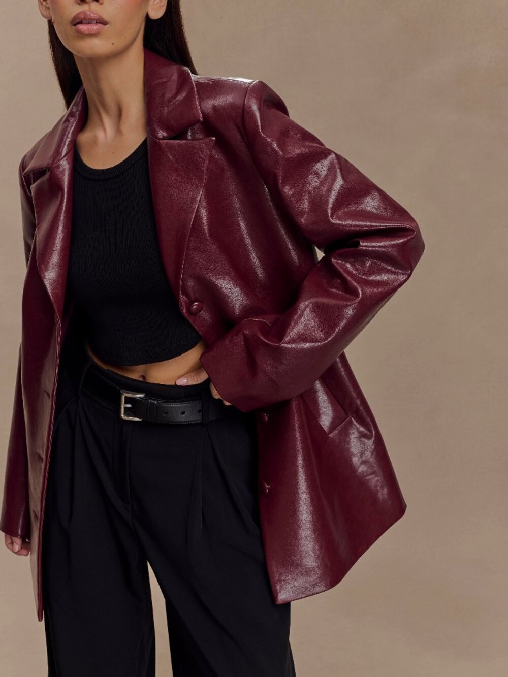 MESHKI Deborah Faux Leather Coat - Cherry Red BNWT, Size M